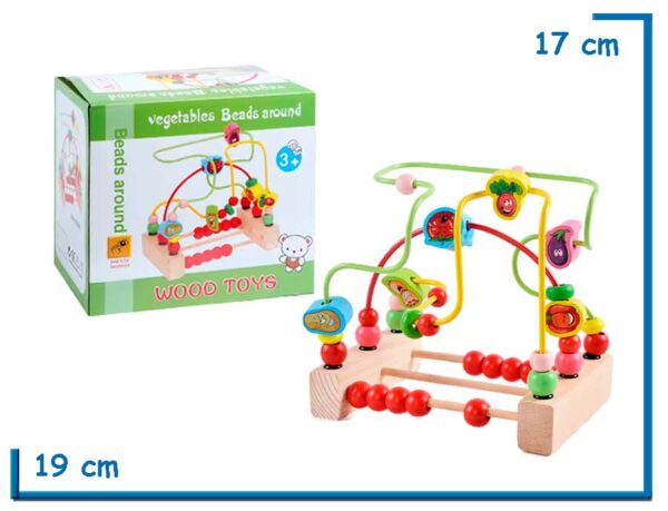 wood toys vegetables beads around