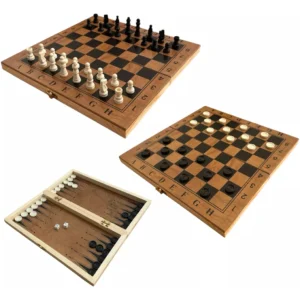 juego de ajedrez damas y backgamon de madera