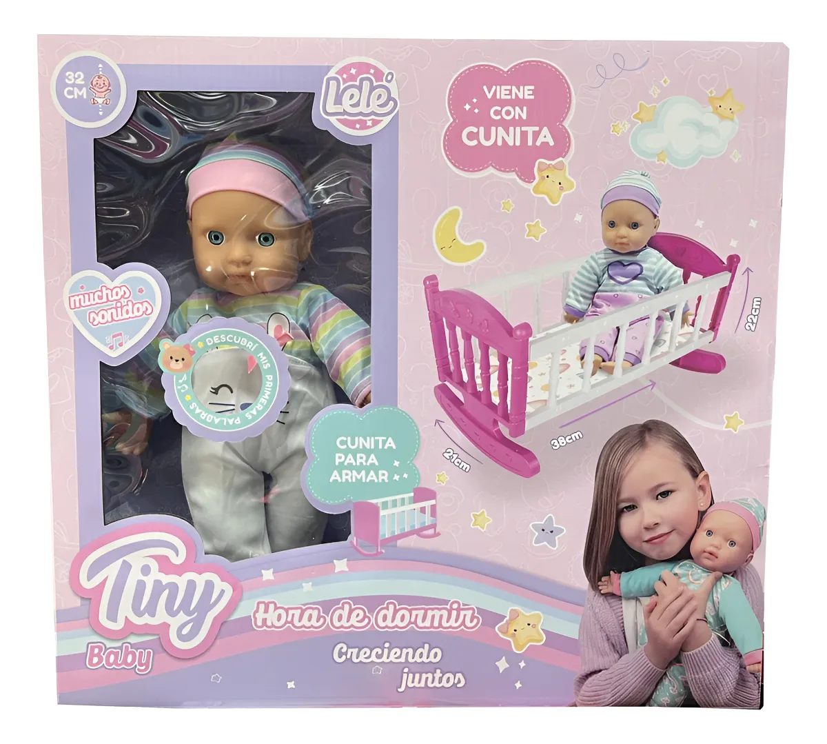 tiny baby lele viene con cunita